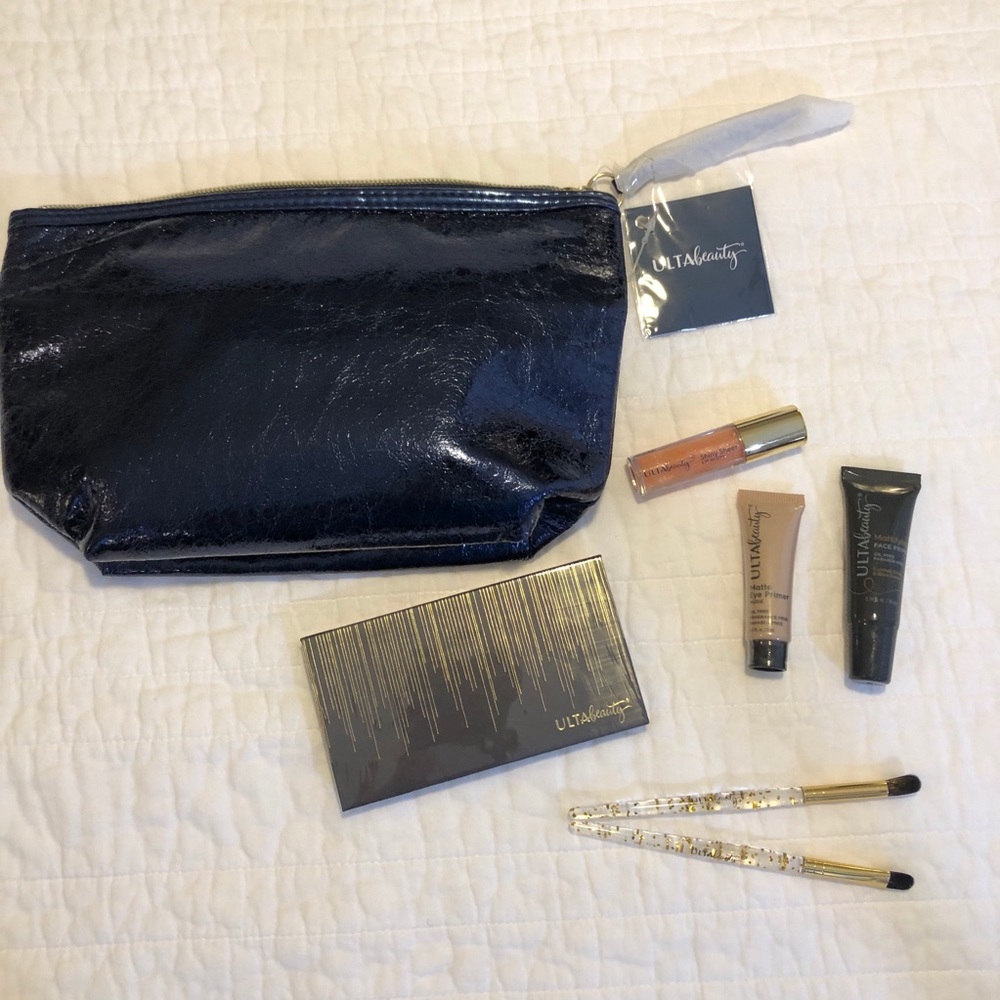 NEW ULTA Blue Makeup Bag full of 6 Makeup Pieces